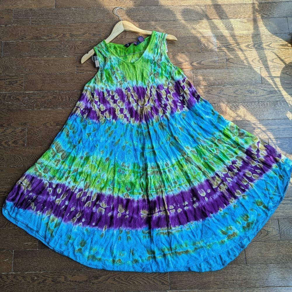 Model France summer umbrella coverup dress one size boho hippie tie die beachy - Picture 3 of 8